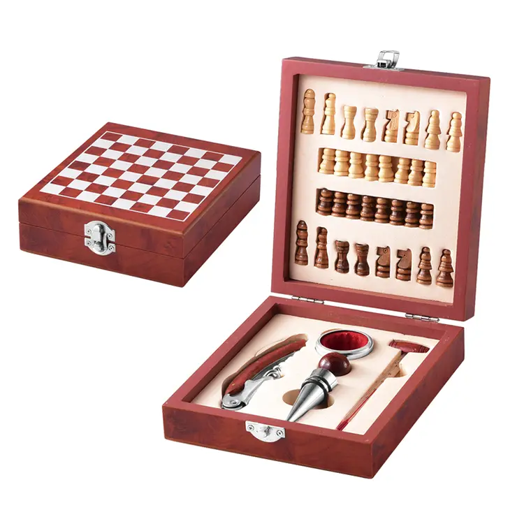 Set di vino in legno di scacchi